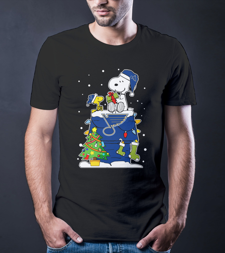 St. Louis Blues Christmas With Snoopy And Woodstock T-Shirt
