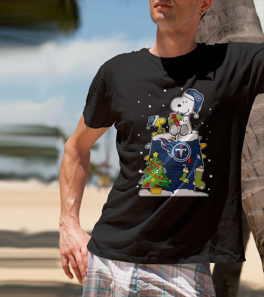 Snoopy And Woodstock Celebrate Tennessee Titans Christmas T-Shirt