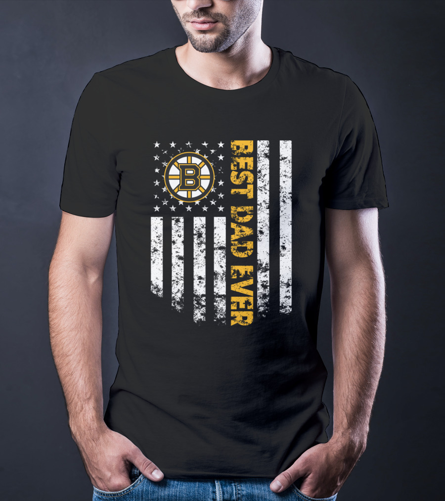Best Boston Bruins Dad Ever American Flag Style T-Shirt