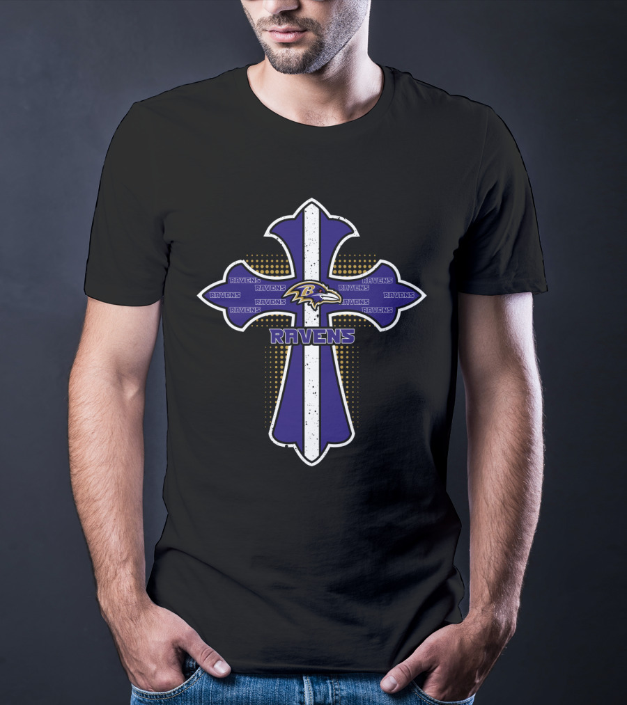 Ravens Cross Featuring Baltimore Ravens Logo And Team Spirit T-Shirt