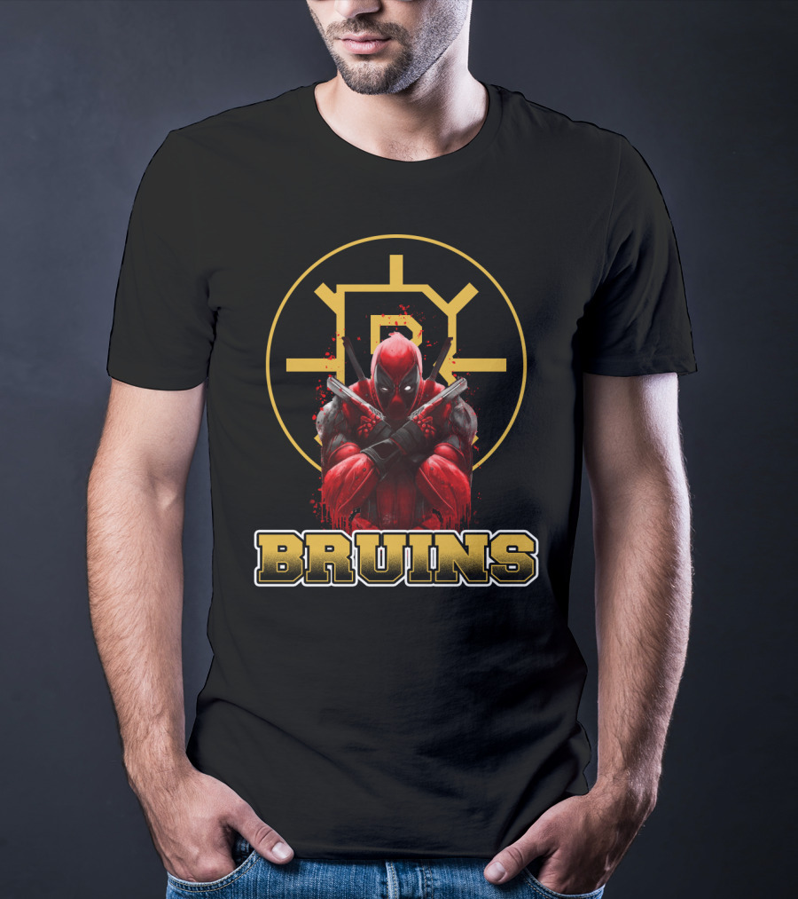 Bruins Deadpool Crossover Fans Boston Hockey Marvel Collaboration T-Shirt