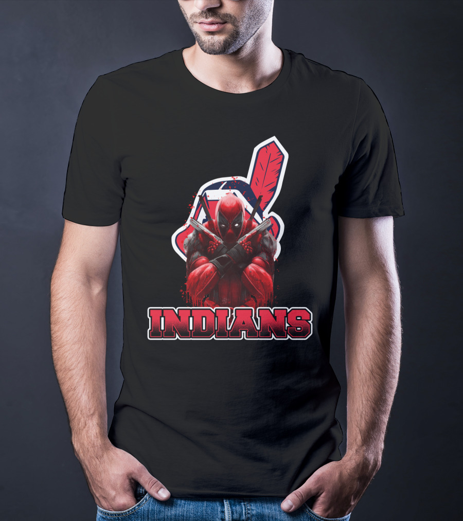 Indians Deadpool Crossover With Baseball Feather T-Shirt