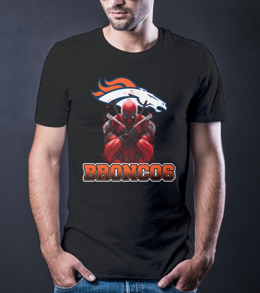 Denver Broncos And Deadpool Crossover Fans Iconic Mashup T-Shirt
