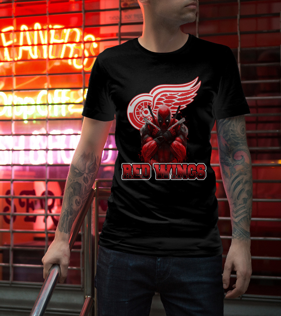 Detroit Red Wings Deadpool Fan Collaboration Crossover T-Shirt