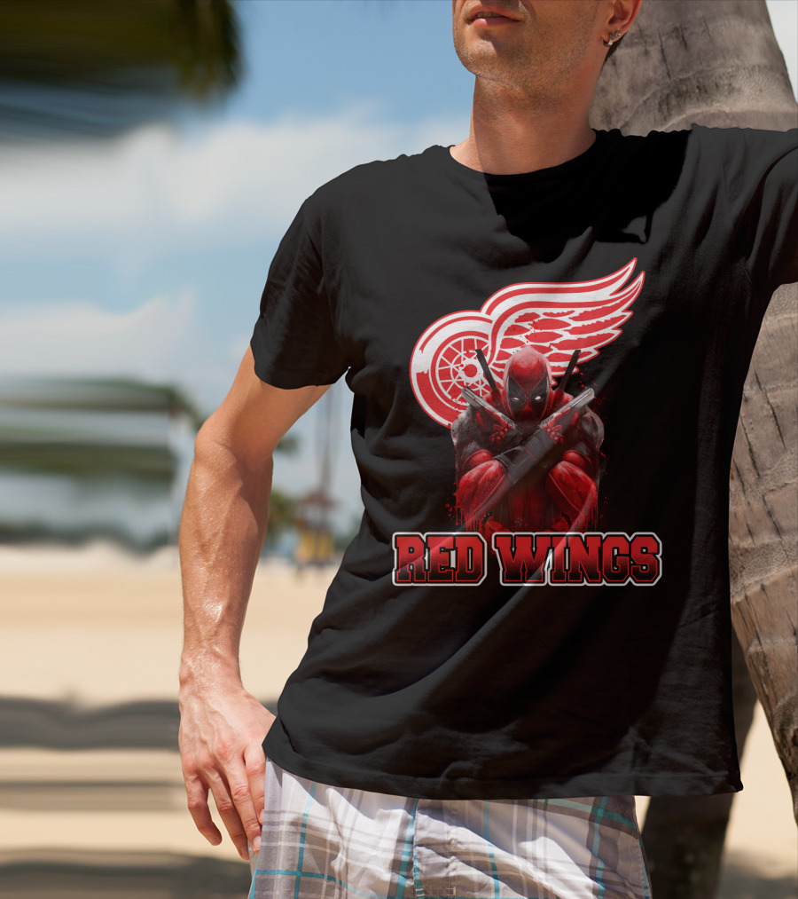 Detroit Red Wings Deadpool Fan Collaboration Crossover T-Shirt