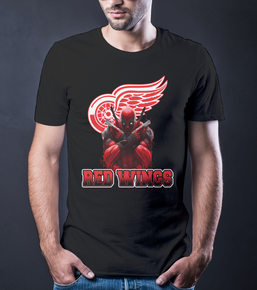 Detroit Red Wings Deadpool Fan Collaboration Crossover T-Shirt