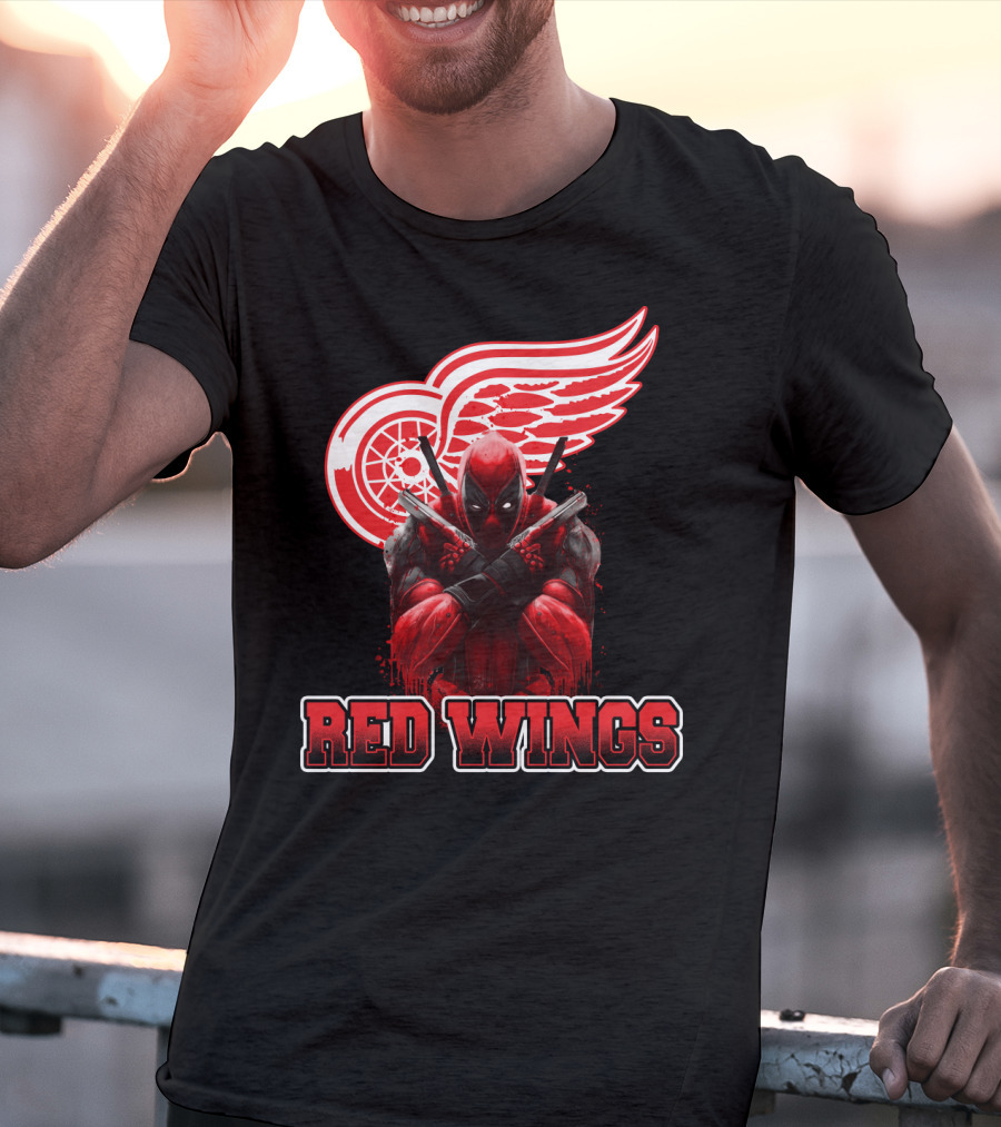 Detroit Red Wings Deadpool Fan Collaboration Crossover T-Shirt