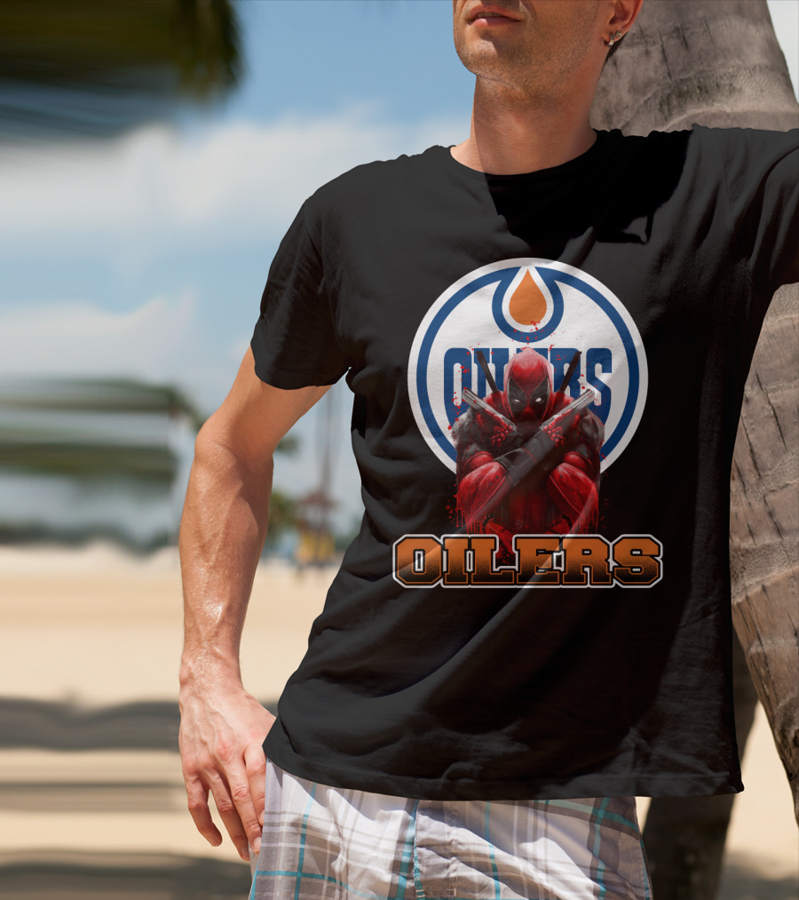 Edmonton Oilers Deadpool Crossover Fan Art NHL Marvel Mashup T-Shirt