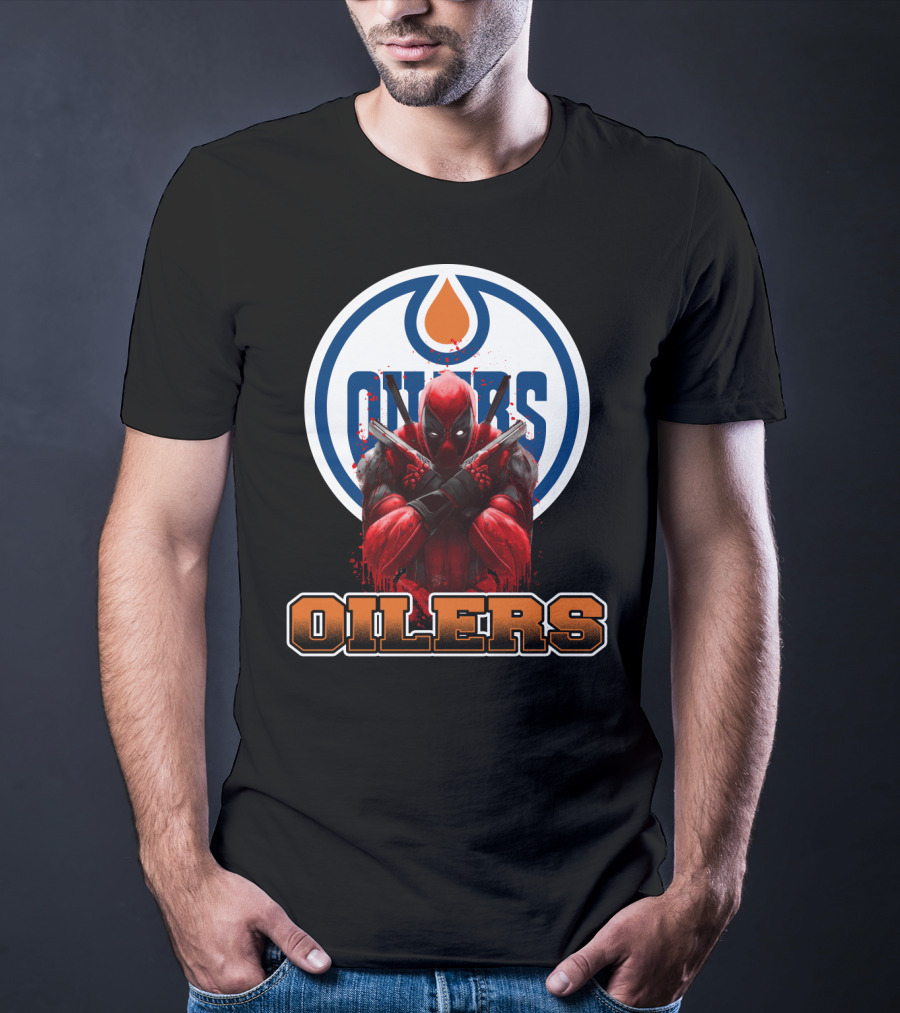 Edmonton Oilers Deadpool Crossover Fan Art NHL Marvel Mashup T-Shirt
