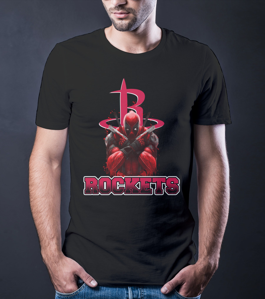 Deadpool Crossed Arms With Houston Rockets Logo Fan T-Shirt