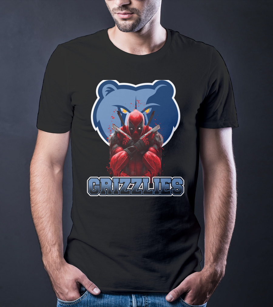 Grizzlies Deadpool Crossover Fans Tee Memphis Grizzlies Logo Mashup T-Shirt