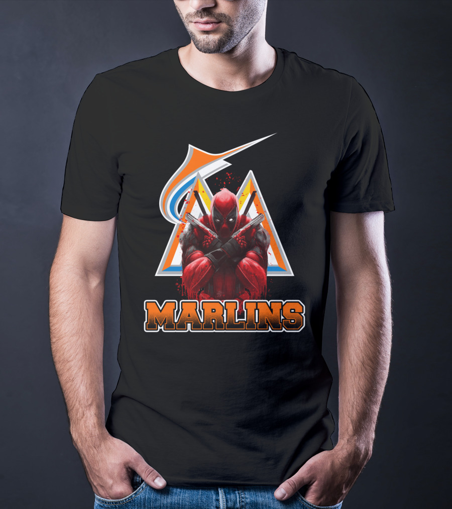 Miami Marlins Deadpool Crossover Fan Favorite Collaboration T-Shirt