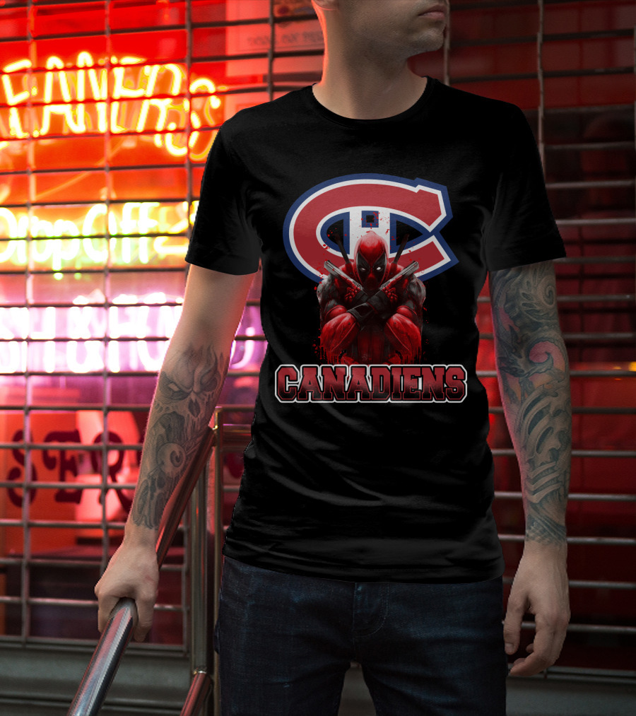 Montreal Canadiens Enthusiasts With Deadpool Fandom Crossover T-Shirt