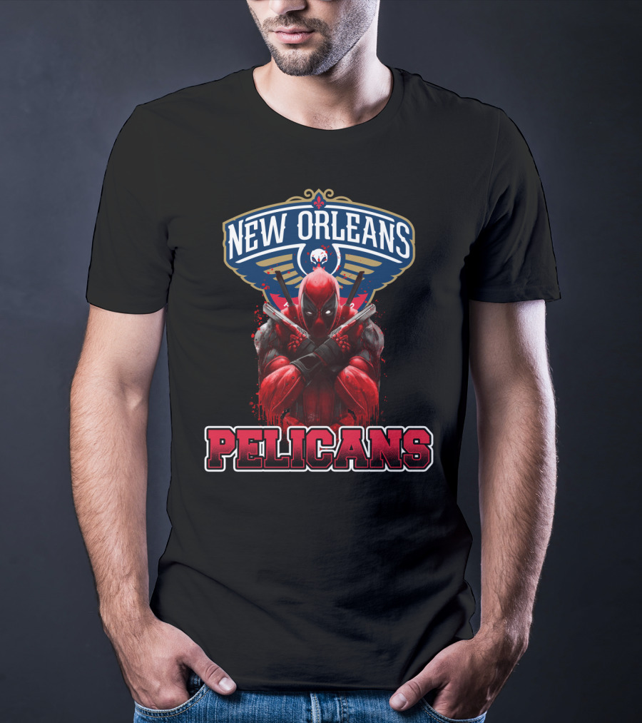 New Orleans Pelicans Deadpool Crossover Fans NBA Marvel Collaboration T-Shirt