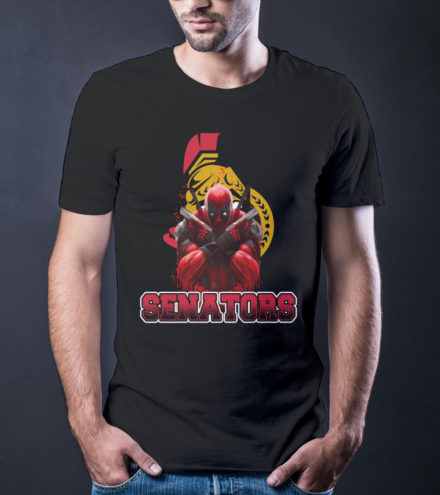 Deadpool And Ottawa Senators Crossover Featuring Iconic Hockey T-Shirt