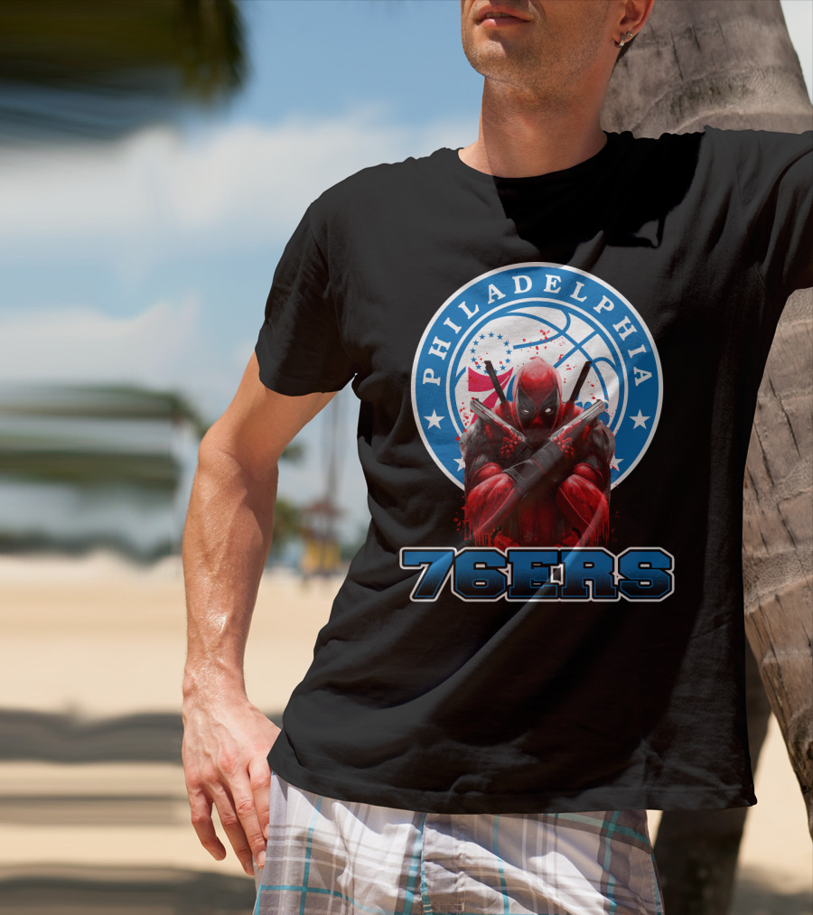 Philadelphia 76ers Deadpool NBA Crossover Fans Graphic Basketball T-Shirt