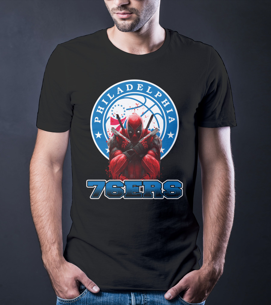 Philadelphia 76ers Deadpool NBA Crossover Fans Graphic Basketball T-Shirt