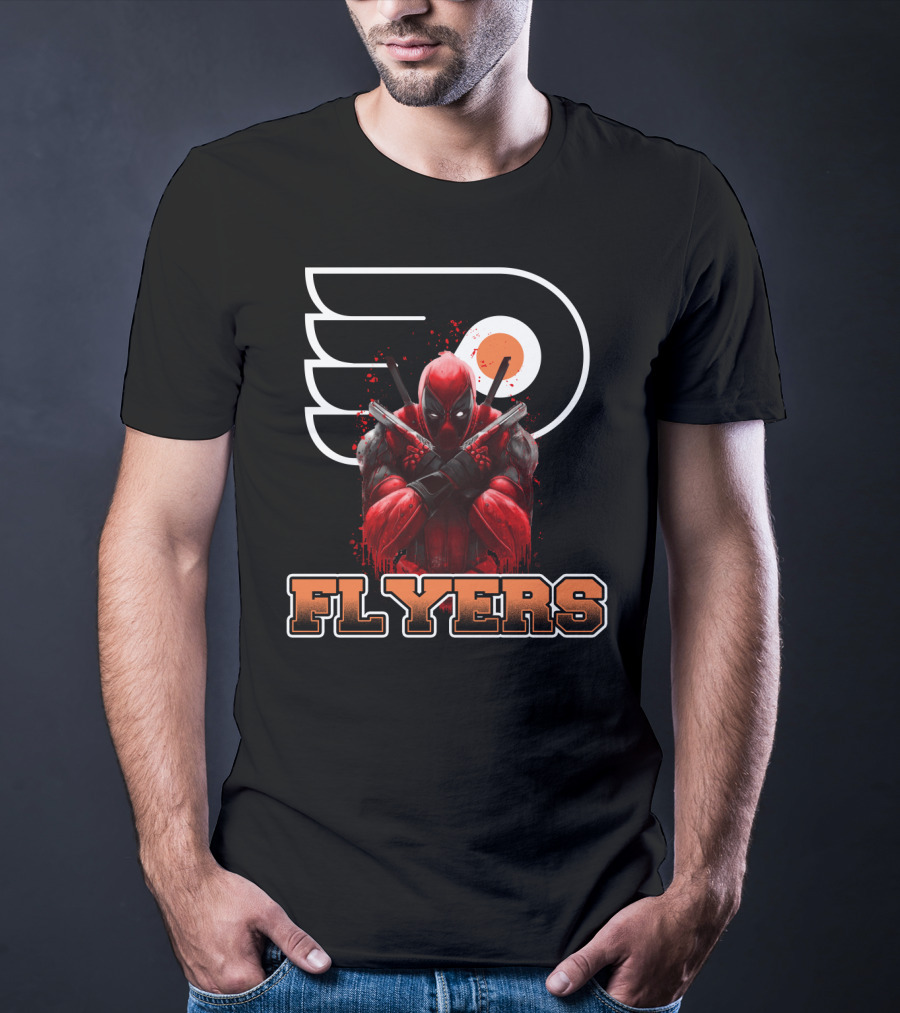 Philadelphia Flyers Deadpool Mashup With Iconic Hockey Logo And Character Crossover T-Shirt