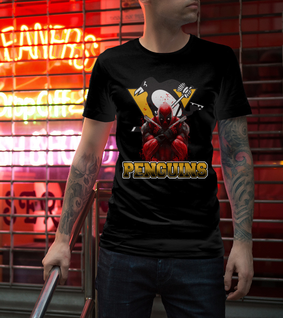 Penguins Deadpool Crossover Pittsburgh Hockey Fan Art Collaboration T-Shirt