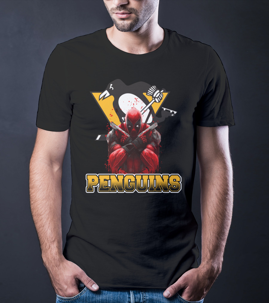 Penguins Deadpool Crossover Pittsburgh Hockey Fan Art Collaboration T-Shirt
