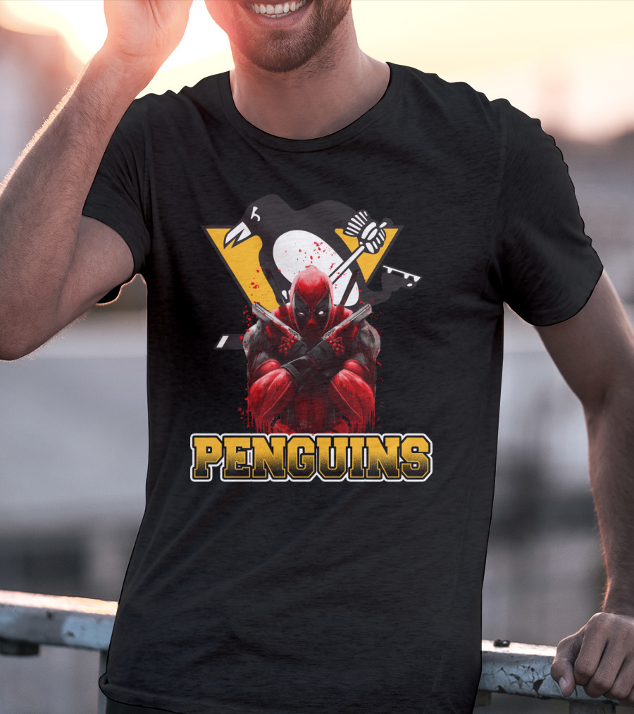 Penguins Deadpool Crossover Pittsburgh Hockey Fan Art Collaboration T-Shirt