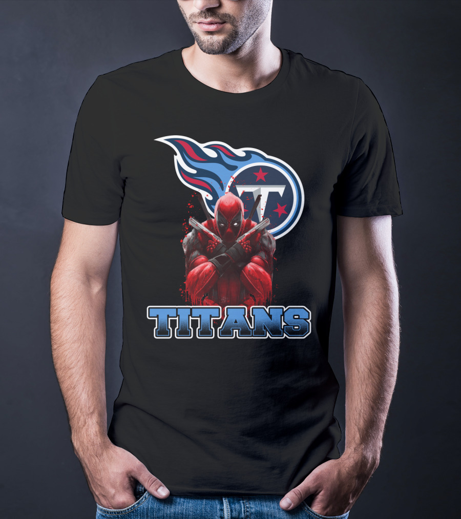 Tennessee Titans Logo And Deadpool Crossover Fan Gear T-Shirt