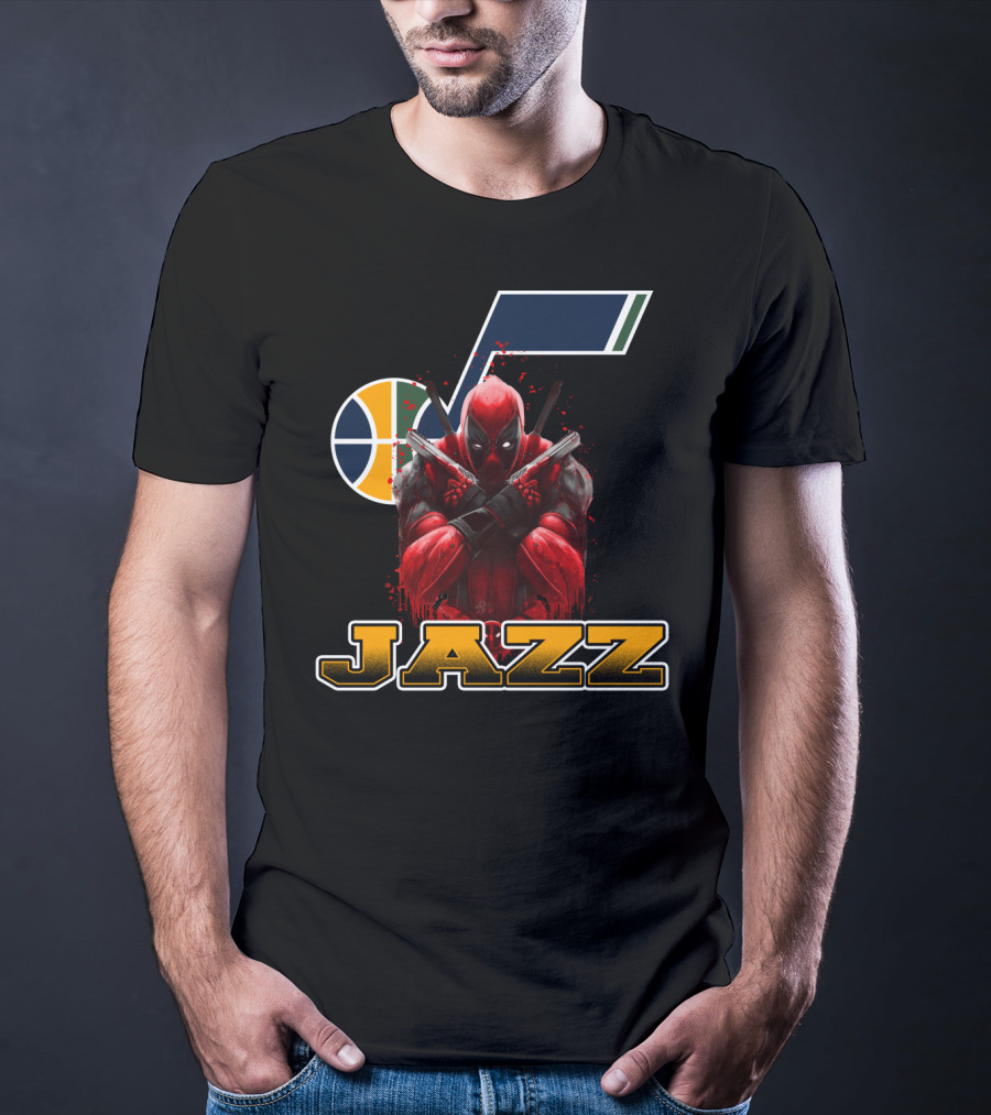 Utah Jazz NBA Logo With Deadpool Character Crossover For Fans T-Shirt