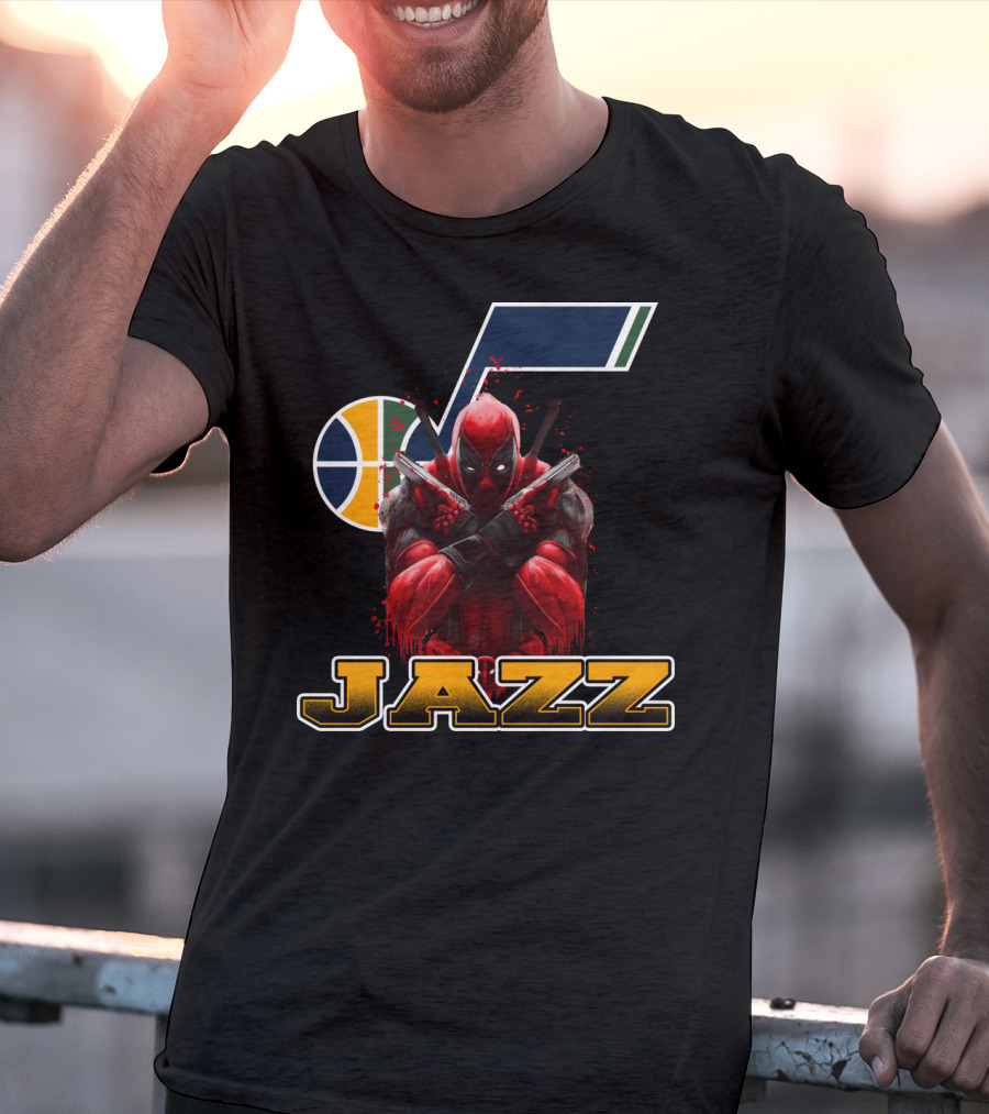Utah Jazz NBA Logo With Deadpool Character Crossover For Fans T-Shirt