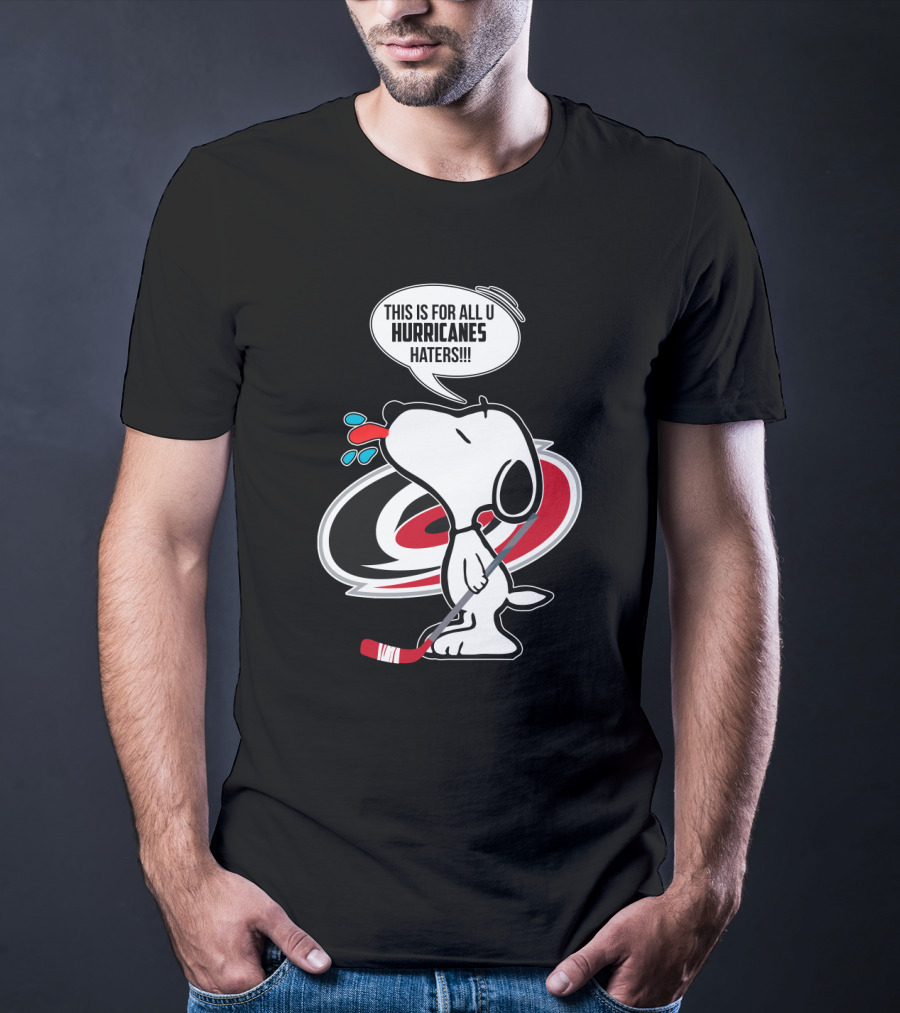 Snoopy With Hockey Stick And Carolina Hurricanes Logo - This Is For All U Hurricanes Haters T-Shirt