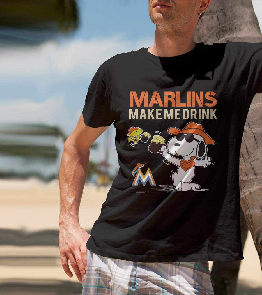 Marlins Make Me Drink Snoopy With Miami Marlins Logo And Beer Toast T-Shirt