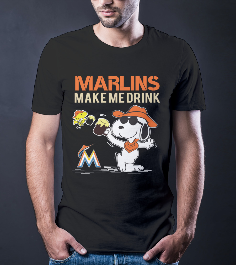 Marlins Make Me Drink Snoopy With Miami Marlins Logo And Beer Toast T-Shirt