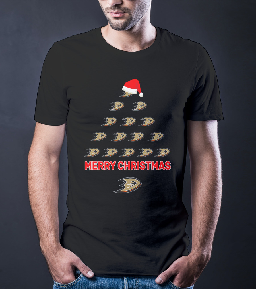 Merry Christmas Anaheim Ducks Santa Hat Tree T-Shirt