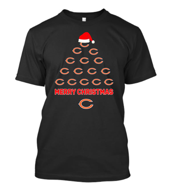 Chicago Bears Merry Christmas Tree With Santa Hat T-Shirt