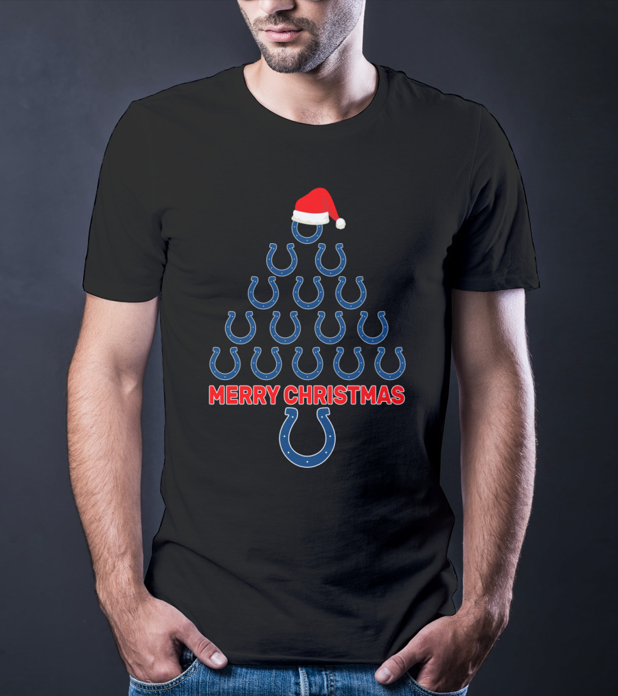 Merry Christmas Tree Indianapolis Colts Horseshoe Fan T-Shirt