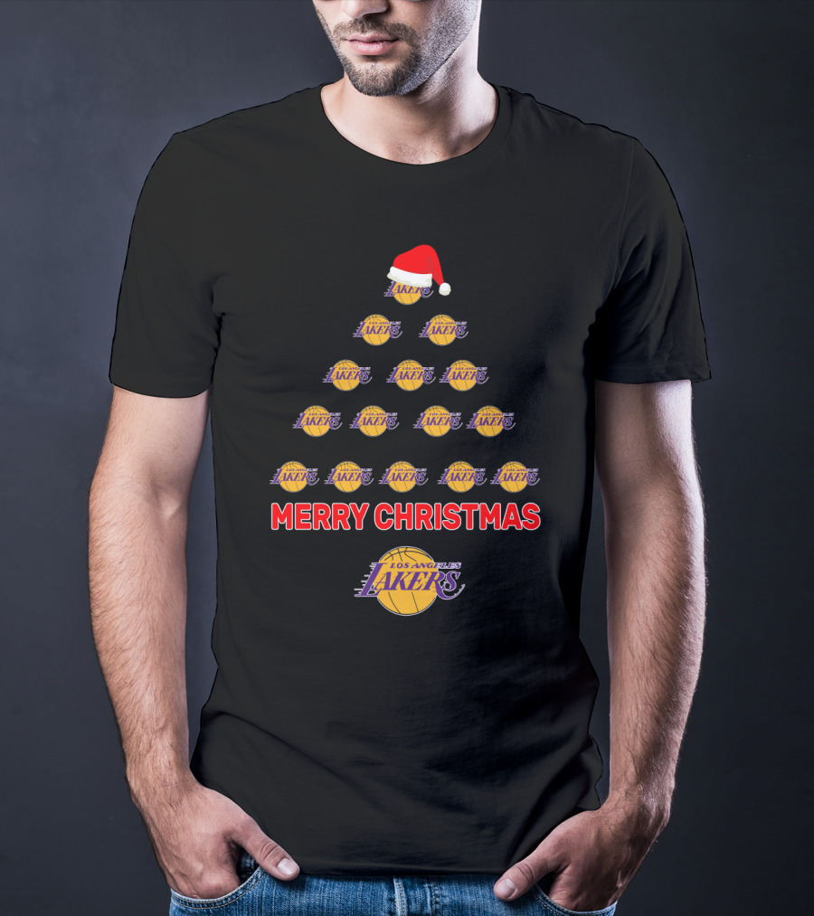 Merry Christmas Los Angeles Lakers Fans Tree Logo Santa Hat T-Shirt