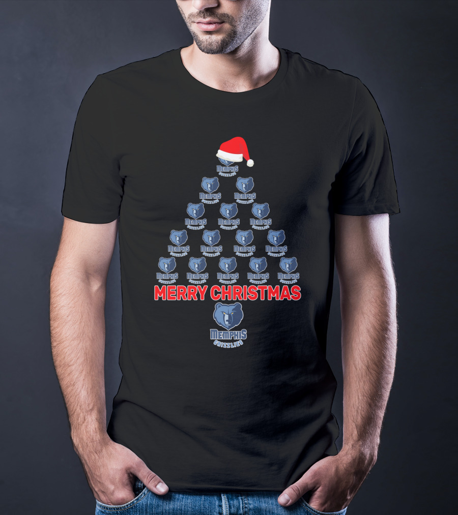 Merry Christmas Memphis Grizzlies Logo Tree With Santa Hat T-Shirt