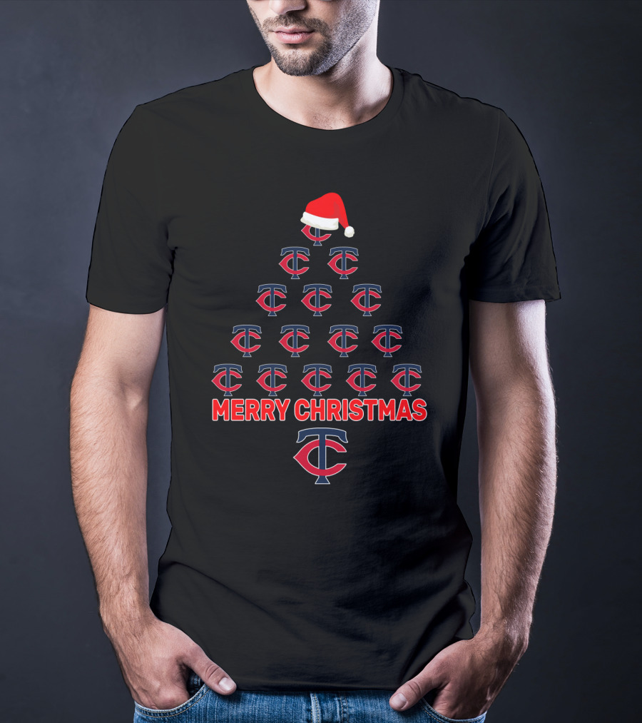 Merry Christmas Minnesota Twins Tree With Santa Hat T-Shirt
