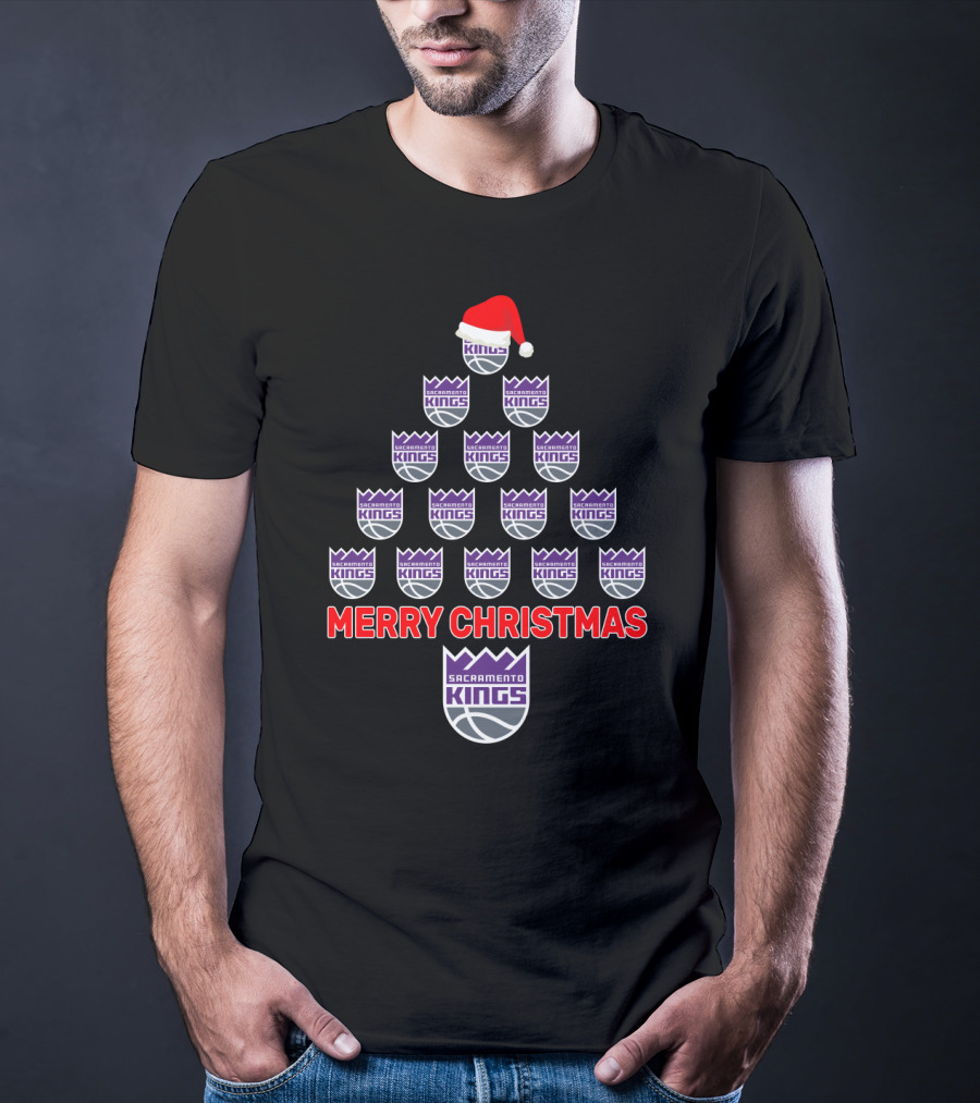 Merry Christmas Sacramento Kings Fan Logos Christmastree T-Shirt