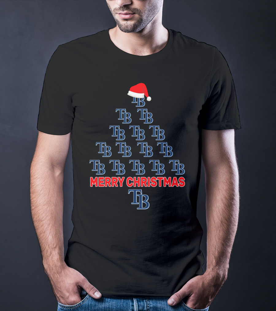 Merry Christmas Tampa Bay Rays Tree With Santa Hat T-Shirt