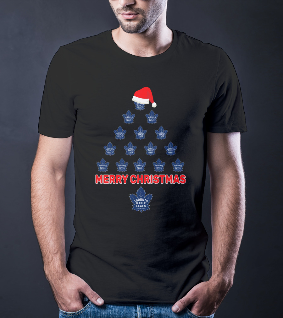 Toronto Maple Leafs Merry Christmas Tree With Santa Hat T-Shirt