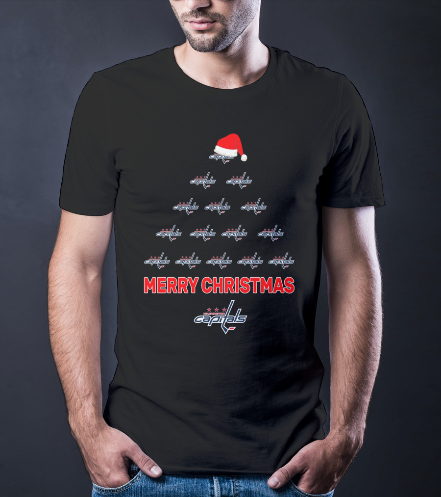 Washington Capitals Merry Christmas Tree Santa Hat Holiday T-Shirt