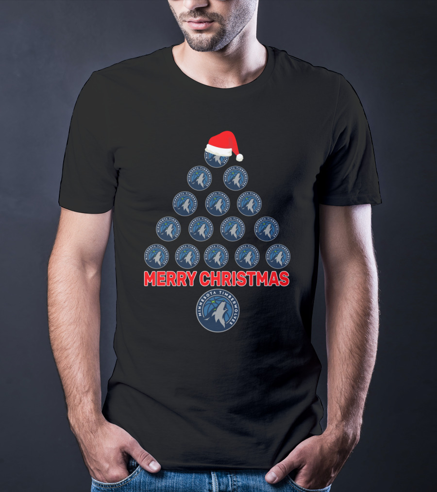 Merry Christmas Minnesota Timberwolves Christmas Tree Fan T-Shirt