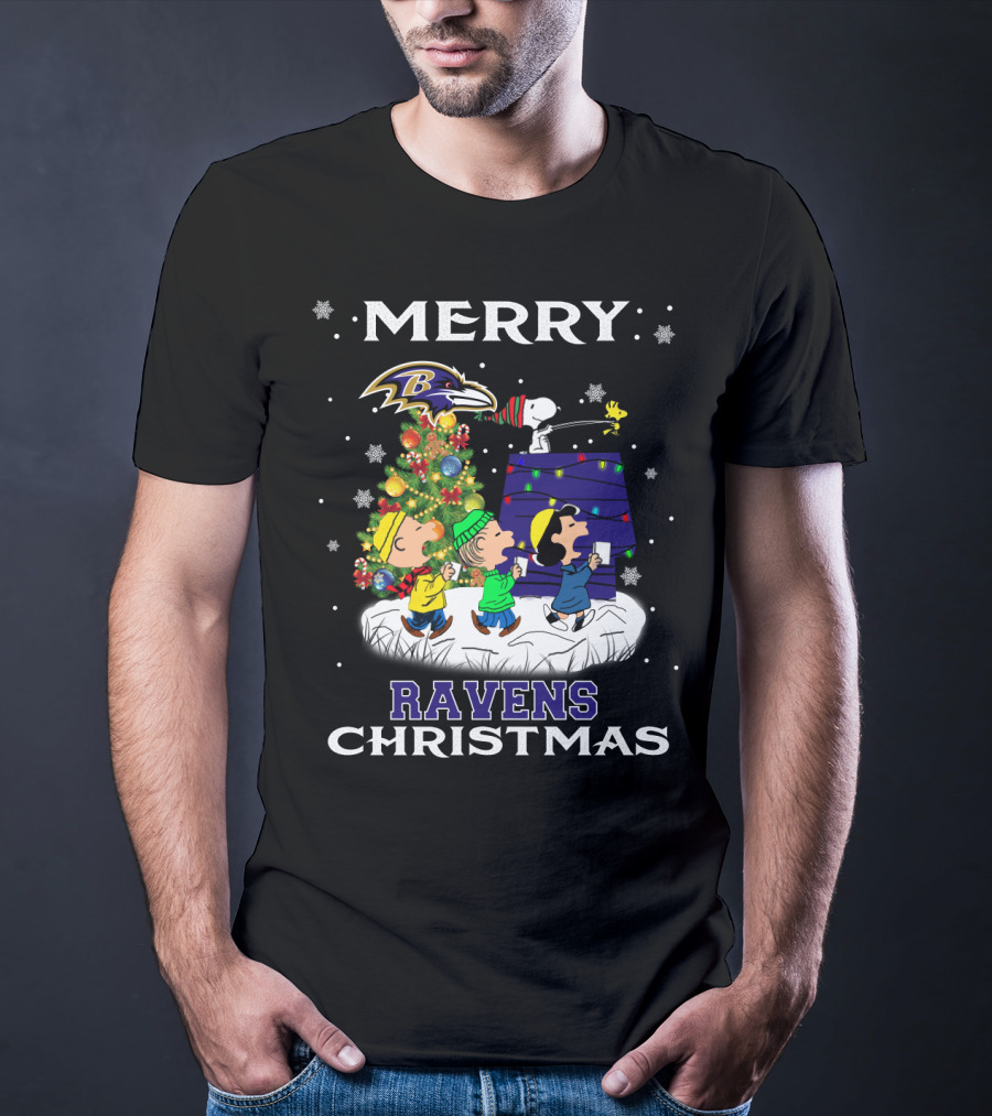 Merry Ravens Christmas Baltimore Snoopy Fans T-Shirt