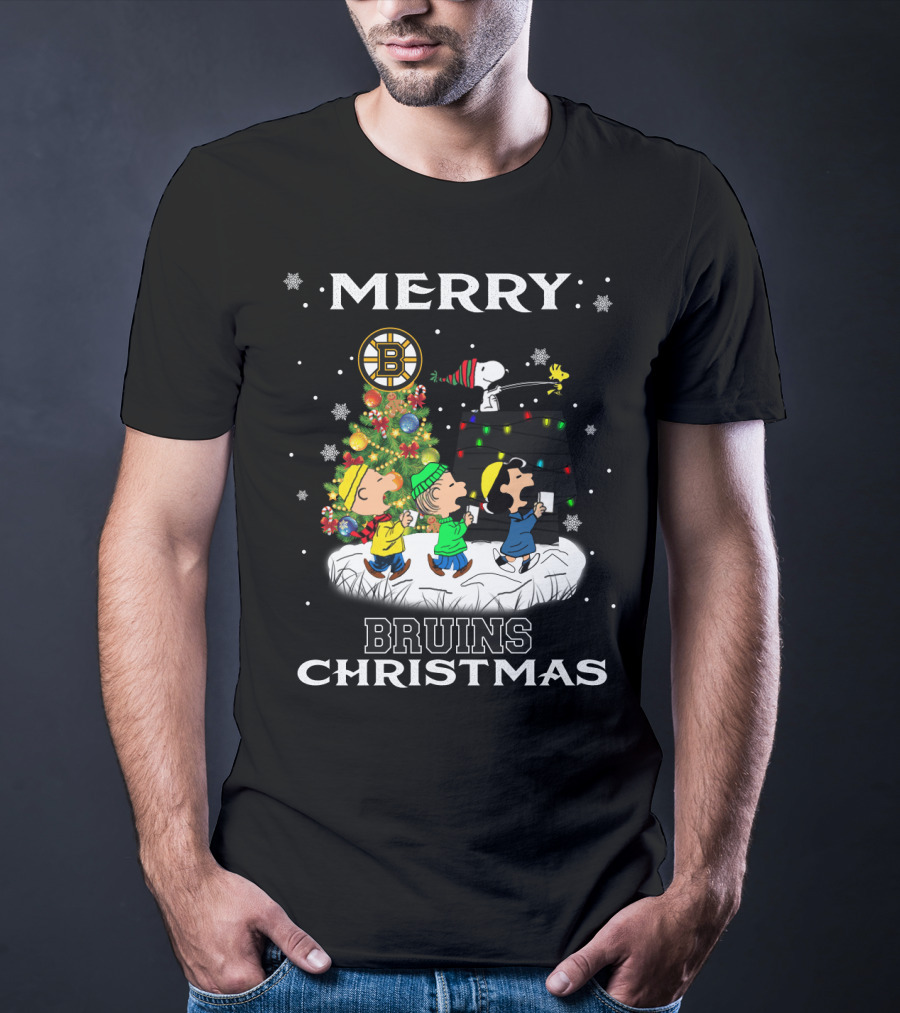Merry Bruins Christmas Featuring Snoopy And Friends With Boston Bruins T-Shirt