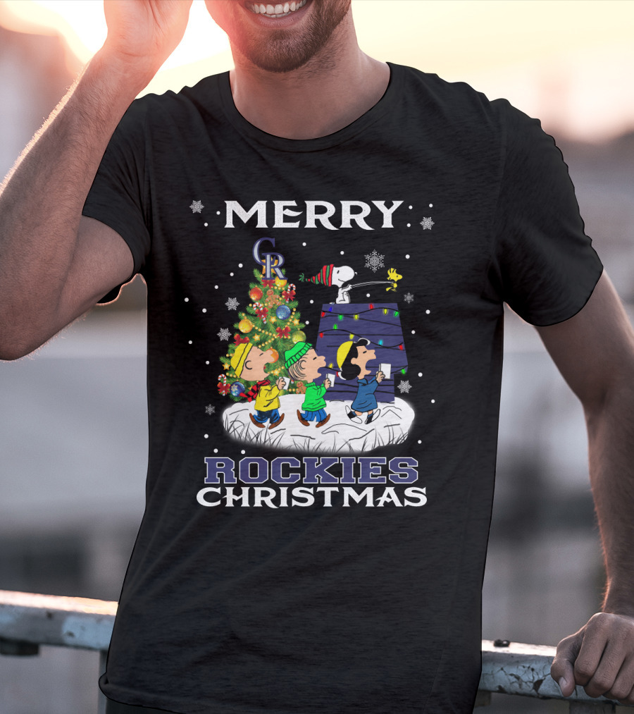 Merry Colorado Rockies Christmas With Snoopy And Friends Peanuts T-Shirt