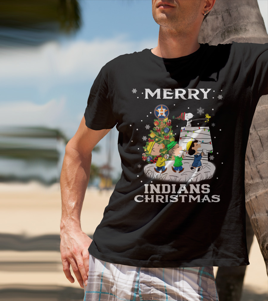 Merry Houston Astros Snoopy Fans Indians Christmas Holiday Cheer T-Shirt