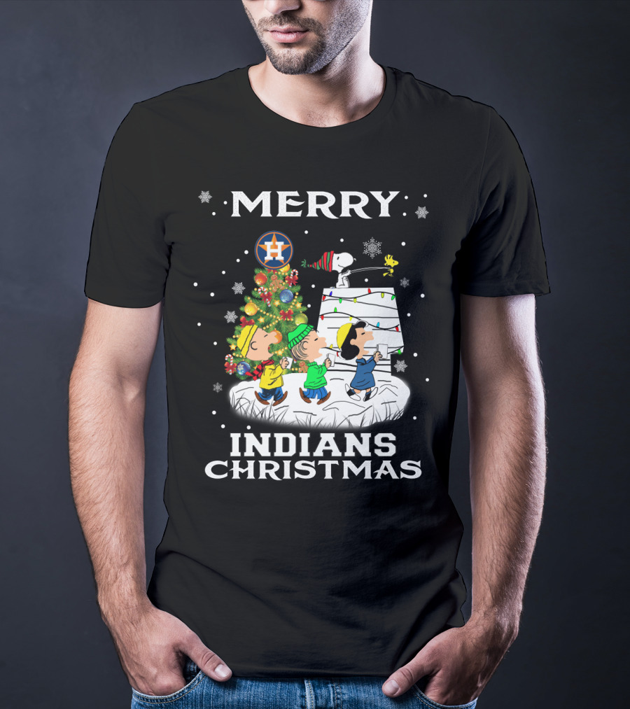 Merry Houston Astros Snoopy Fans Indians Christmas Holiday Cheer T-Shirt