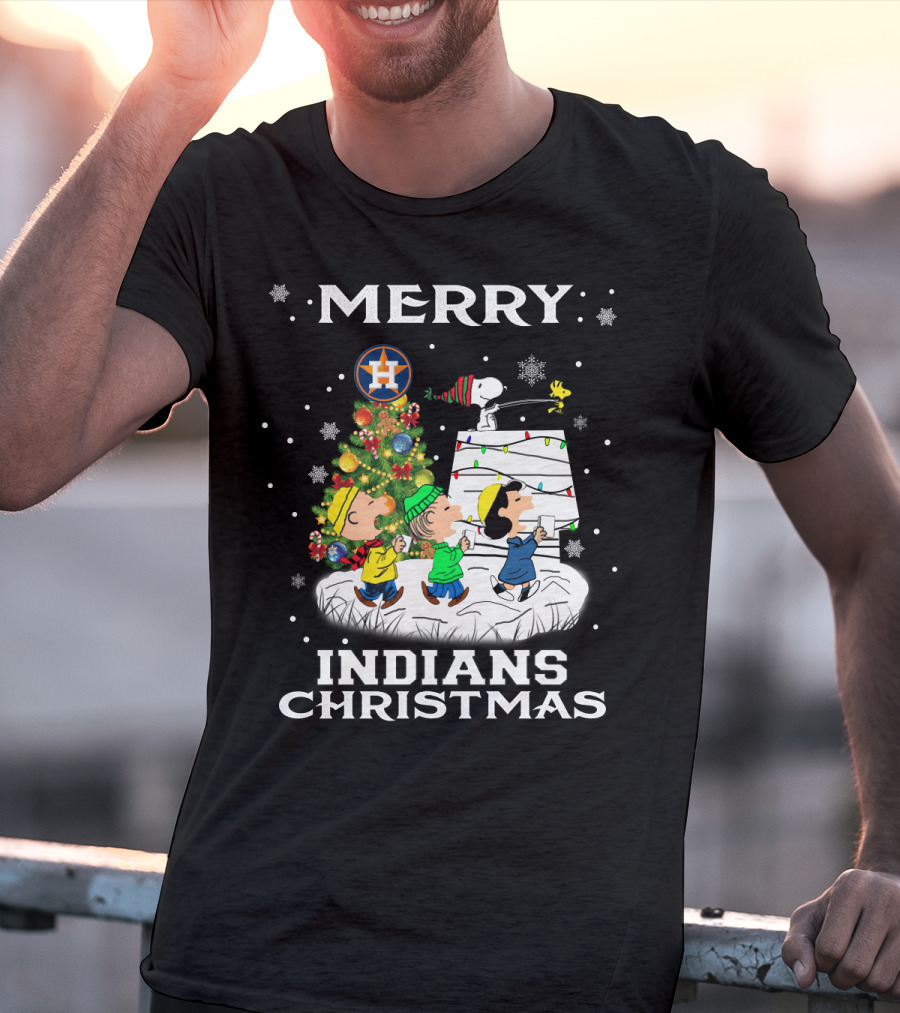 Merry Houston Astros Snoopy Fans Indians Christmas Holiday Cheer T-Shirt