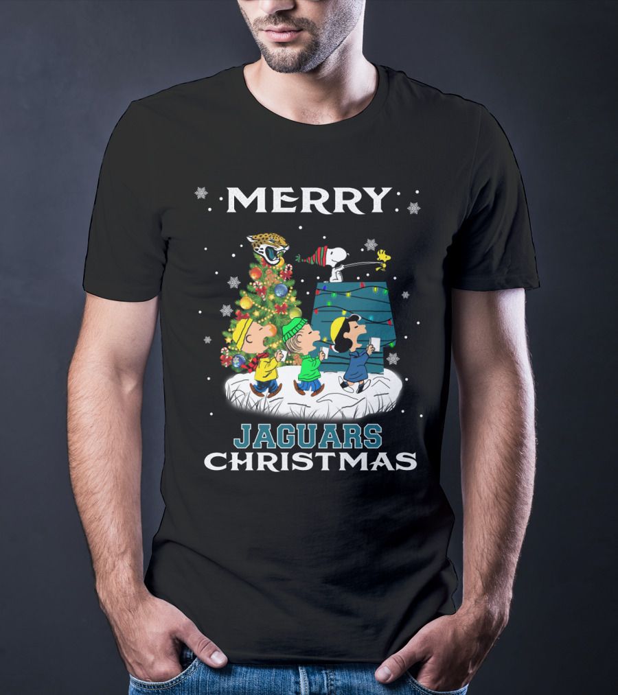 Merry Jaguars Christmas Snoopy And Peanuts Holiday Scene T-Shirt