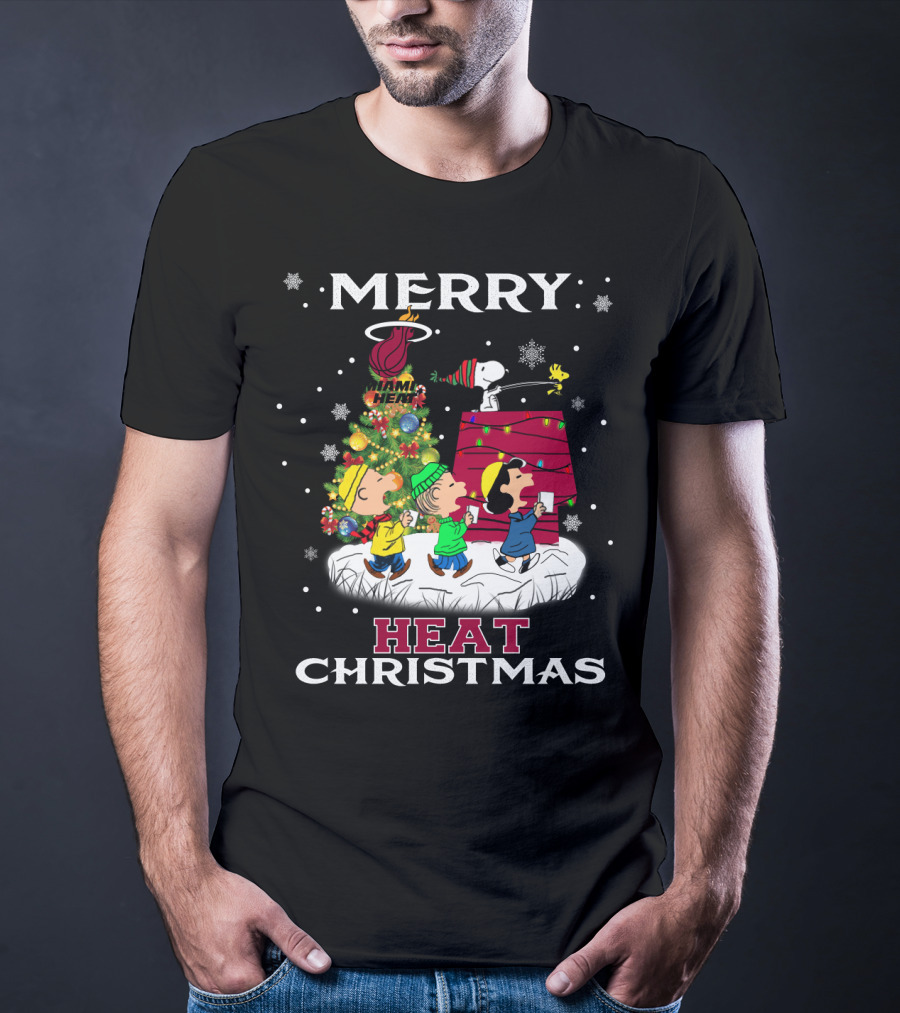 Merry Miami Heat Christmas Snoopy Peanuts Festive T-Shirt